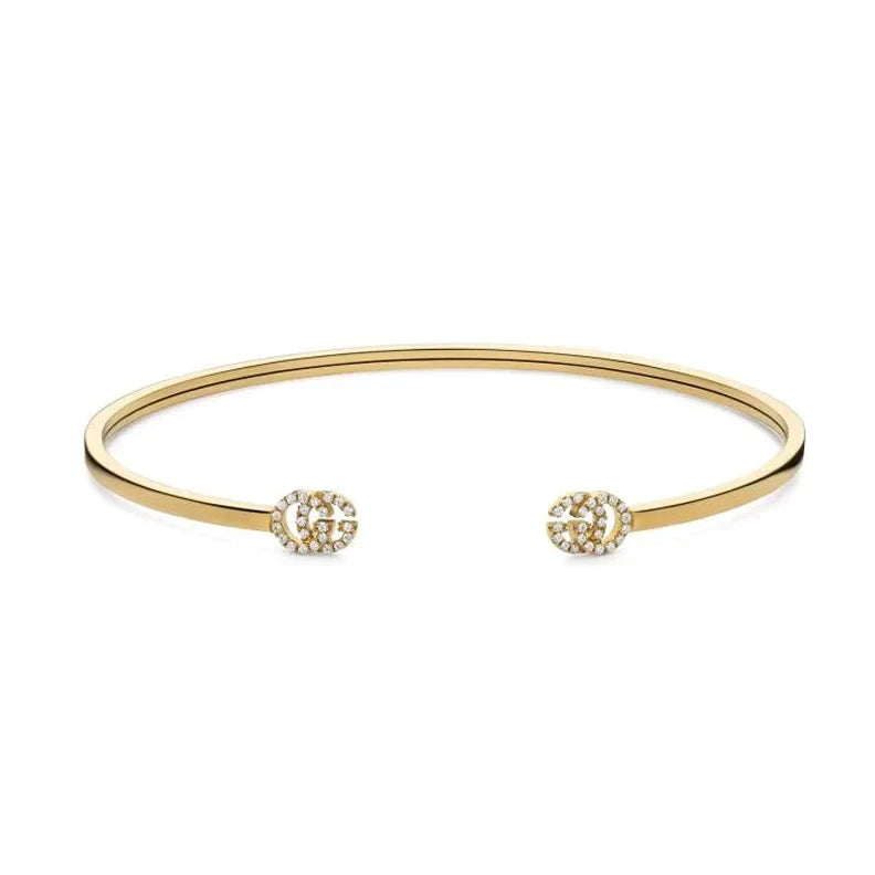 18K Double Gucci Running Diamond Cuff Bracelet