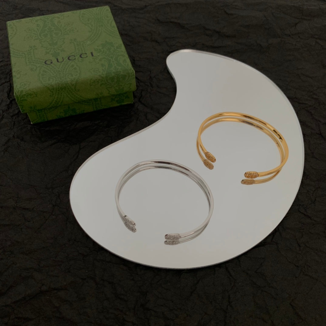 18K Double Gucci Running Diamond Cuff Bracelet