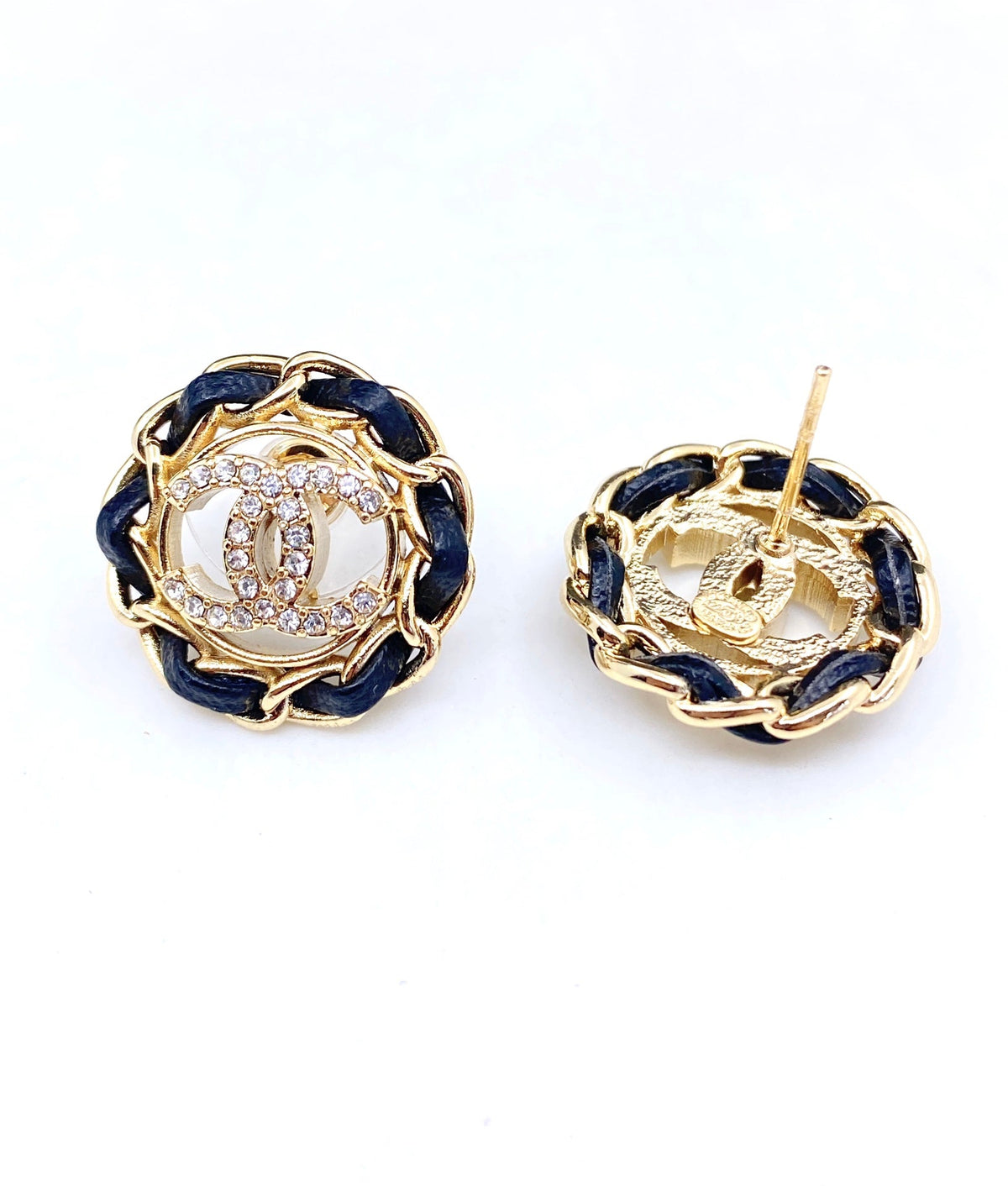18K  Chanel Black Leather Earrings