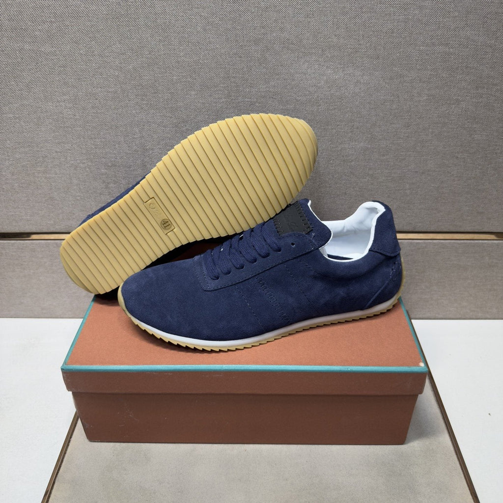 Loro Piana Navy Lace-Up Sneakers — side