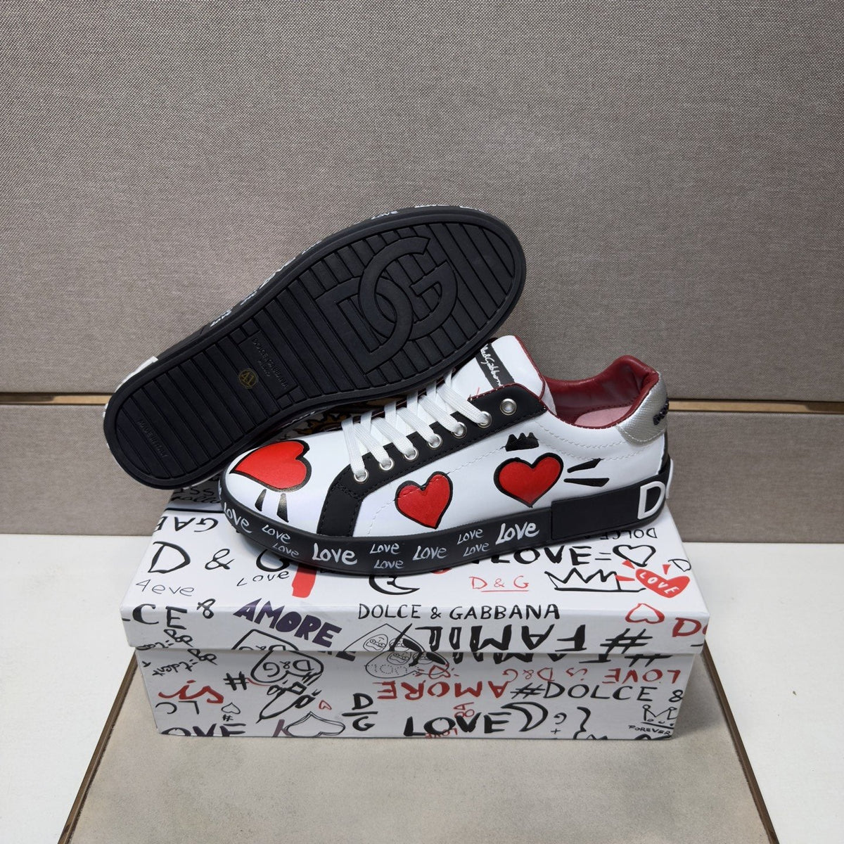 Dolce & Gabbana Men's Red Heart Low-Top Sneakers — side