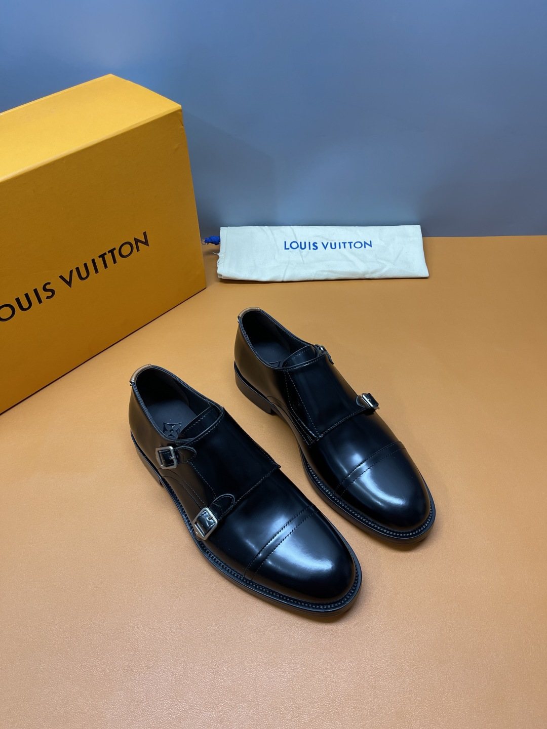 Louis Vuitton Black Cap-Toe Double-Monk Strap Shoes — front