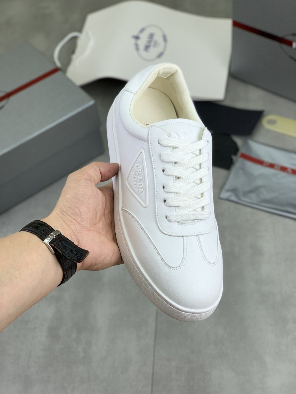 Prada Paneled Low-Top Sneakers — model