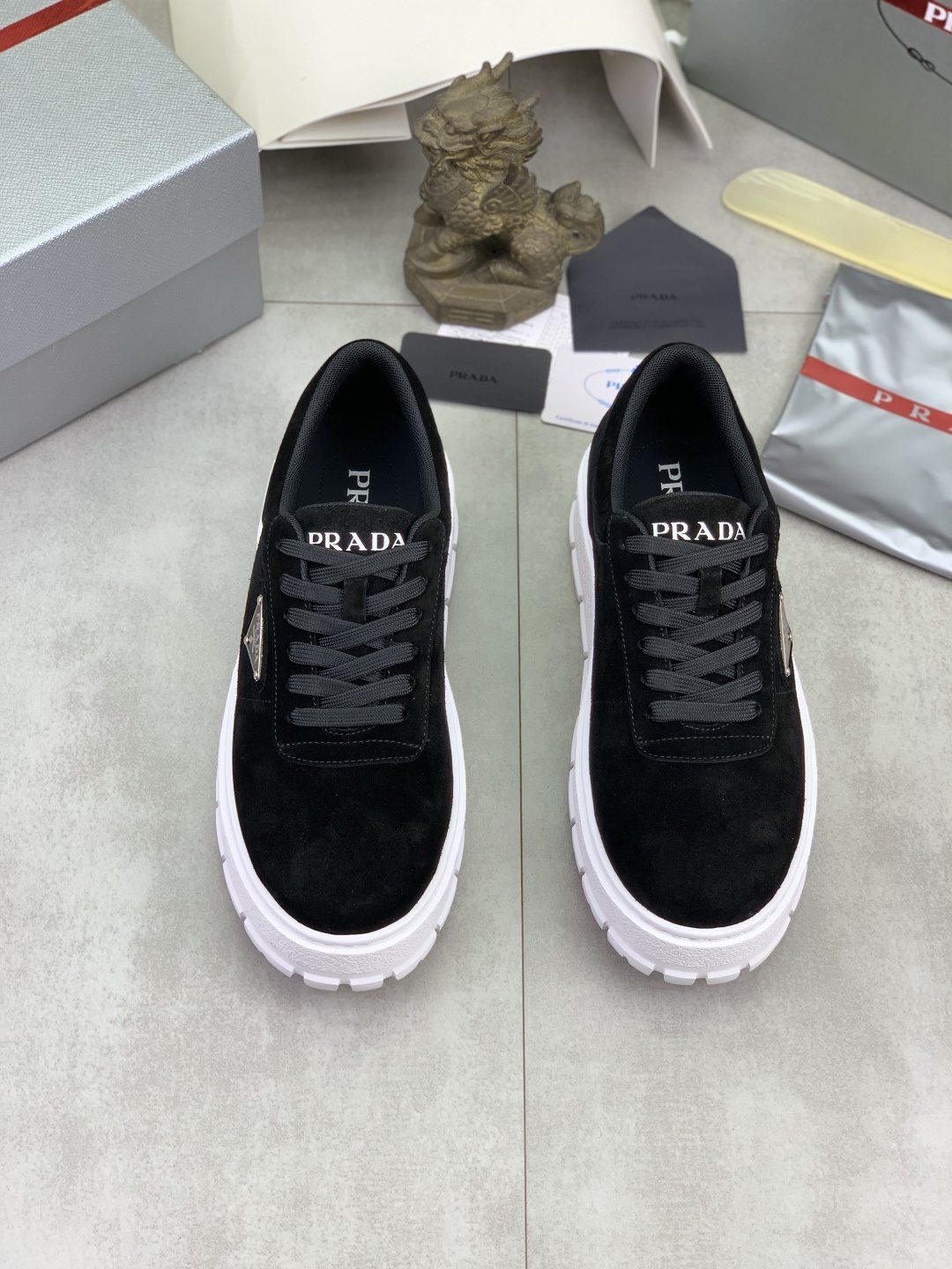 Prada Men's Lace-Up Sneakers with Ridged Soles — hero