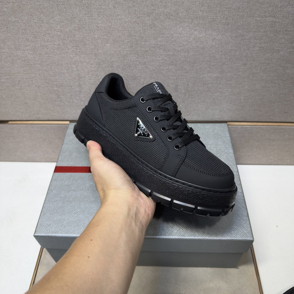 Prada Men's Paneled Low-Top Sneakers — model