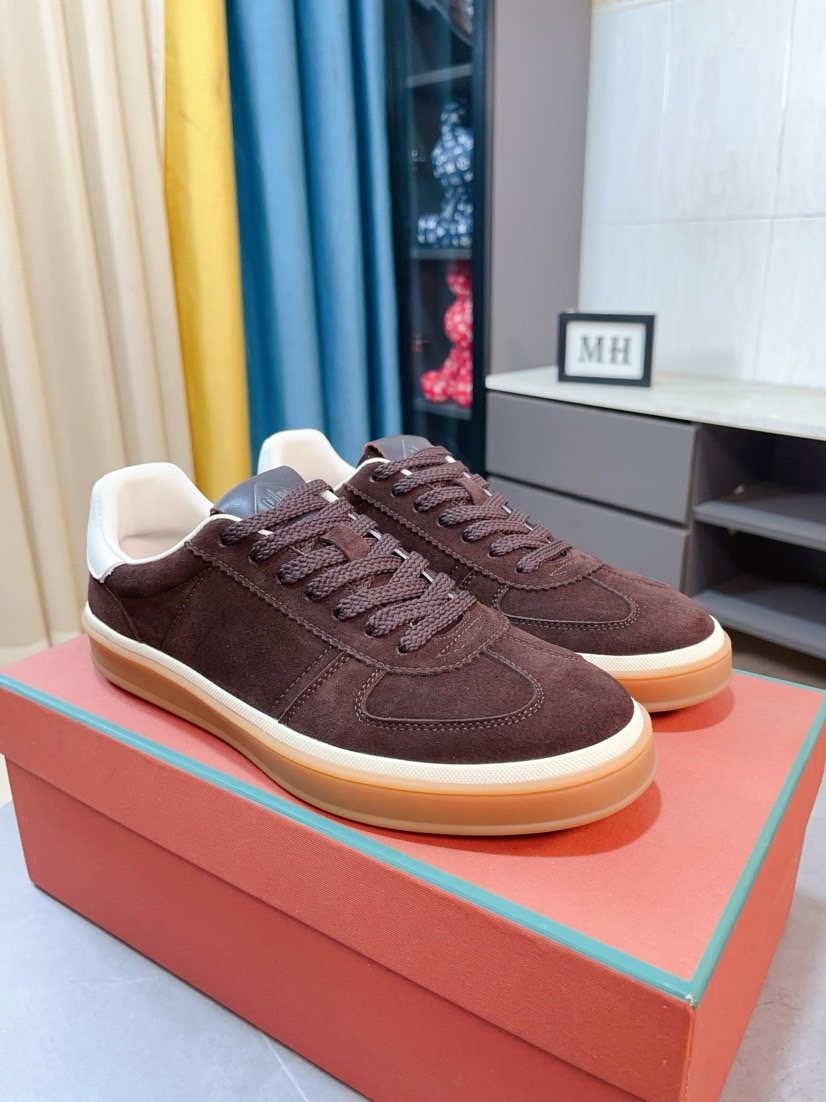 Loro Piana Contrast-Heel Lace-Up Sneakers — front