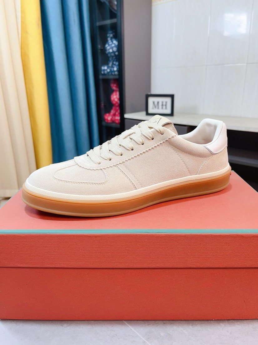 Loro Piana Contrast-Heel Lace-Up Sneakers — front