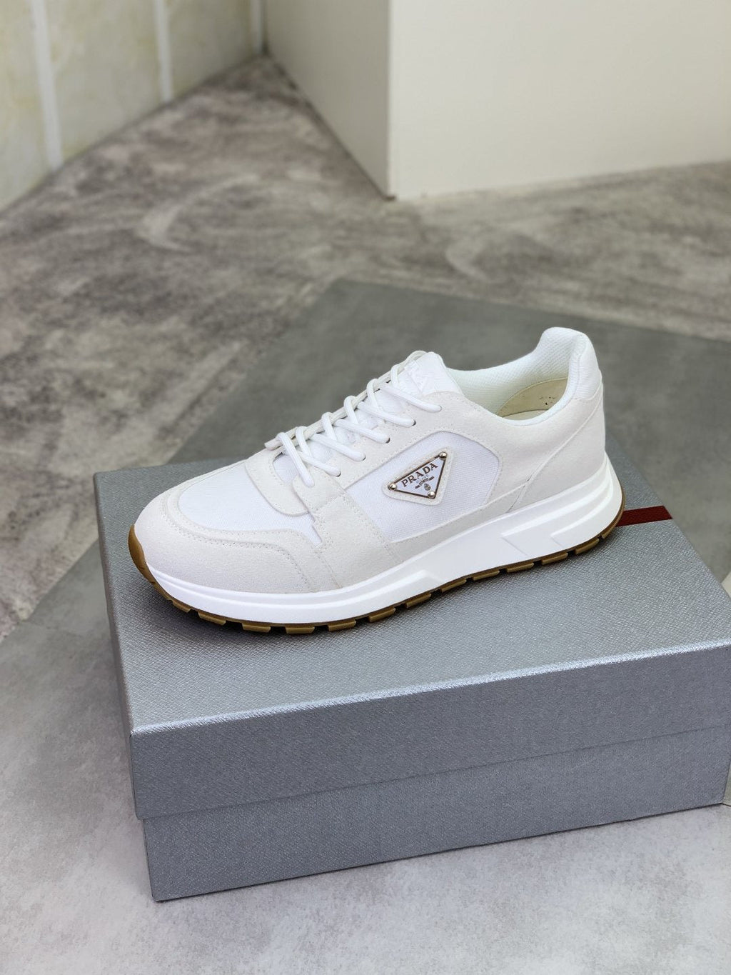 Prada Gray Paneled Men's Sneakers — front