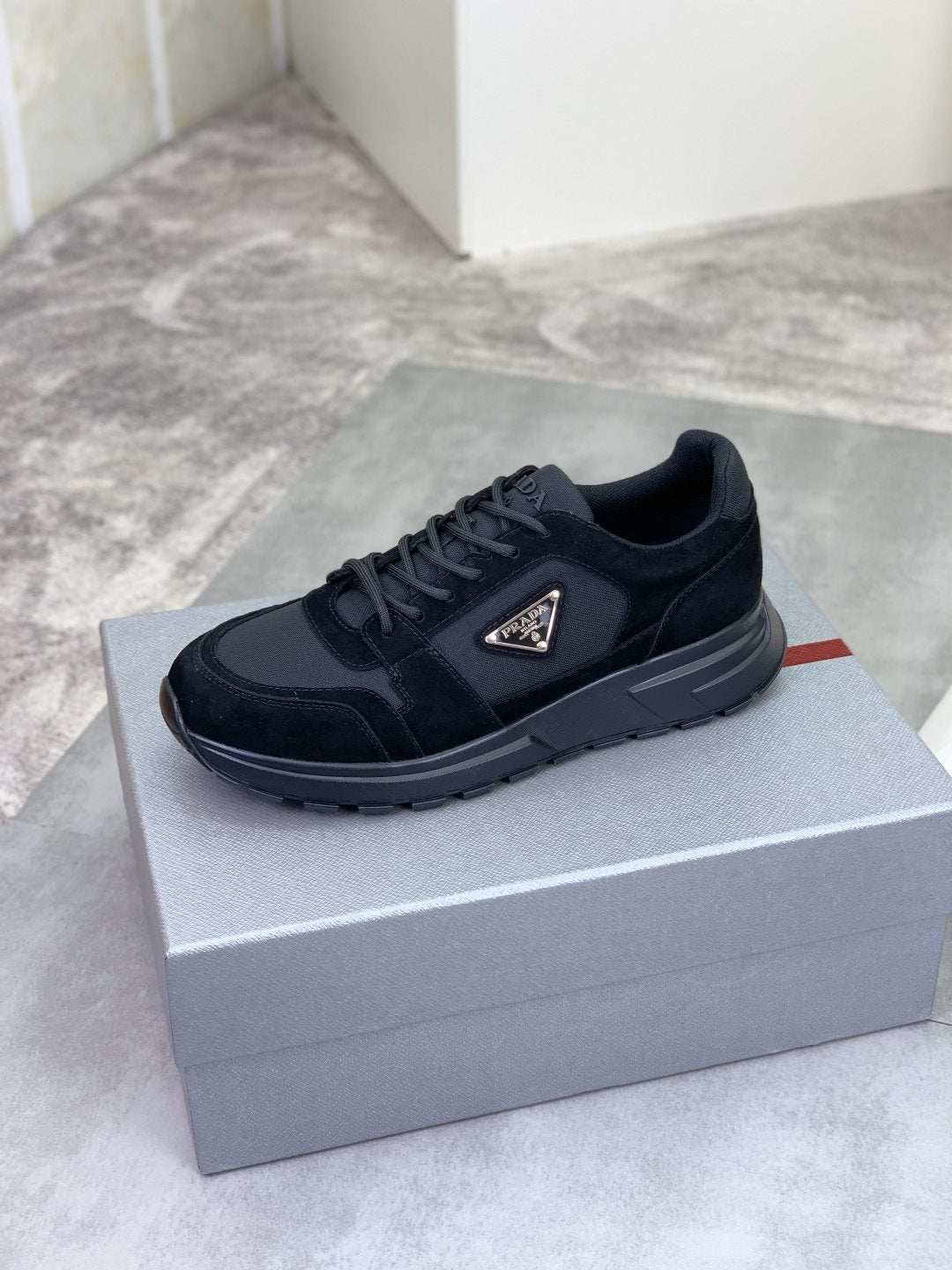 Prada Gray Paneled Men's Sneakers — front