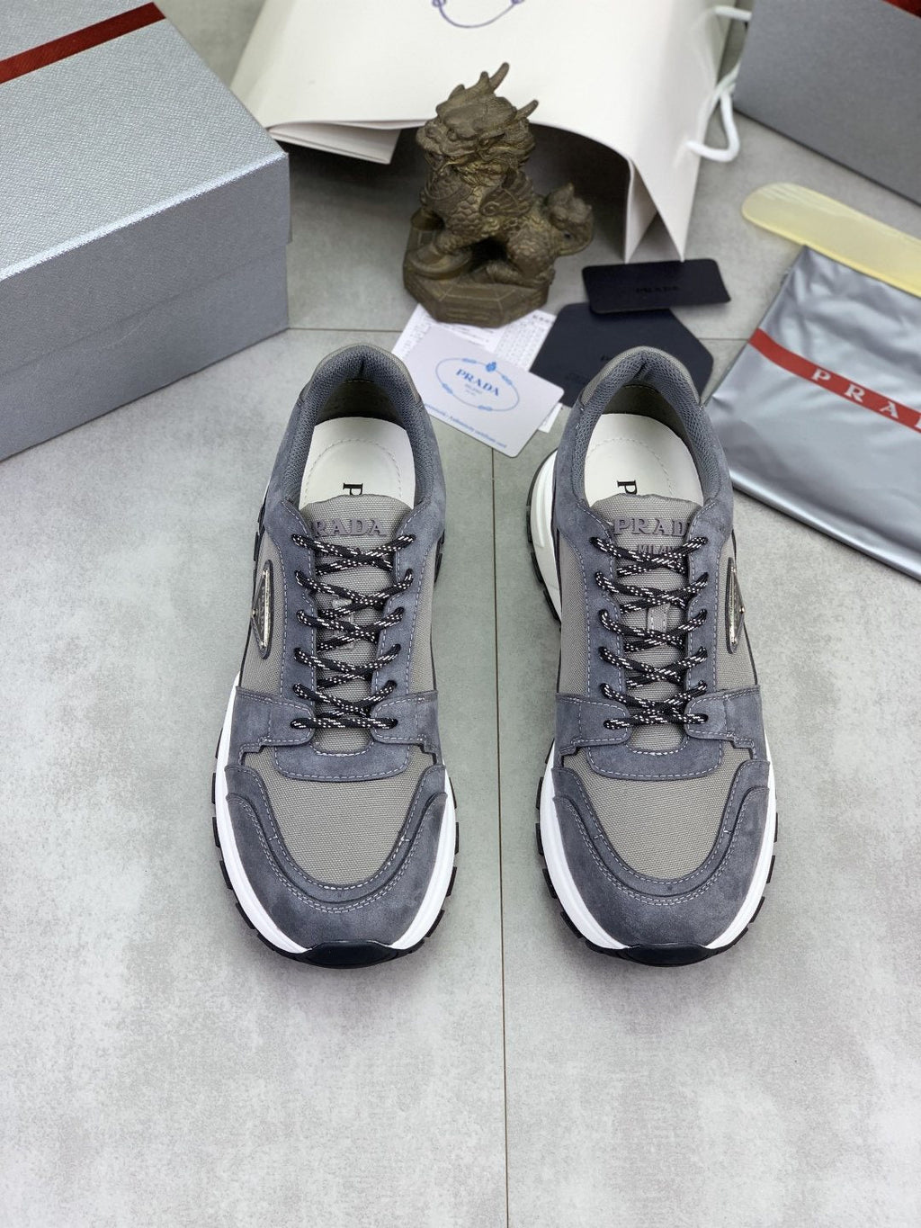 Prada Gray Paneled Men's Sneakers — front
