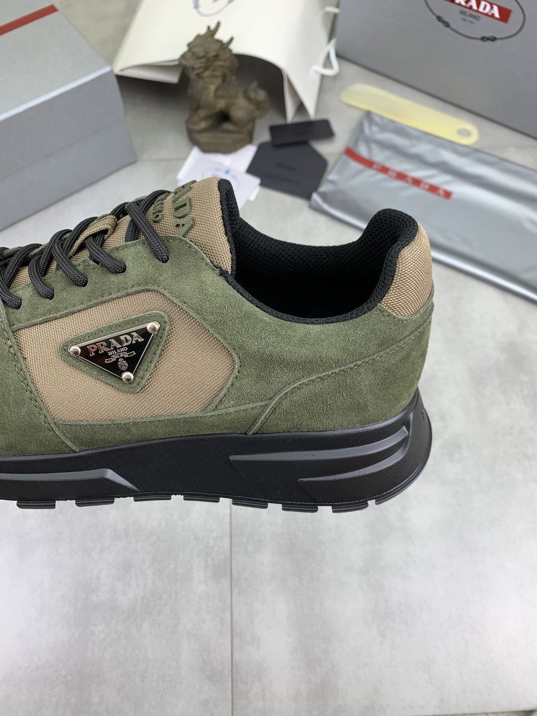 Prada Gray Paneled Men's Sneakers — detail