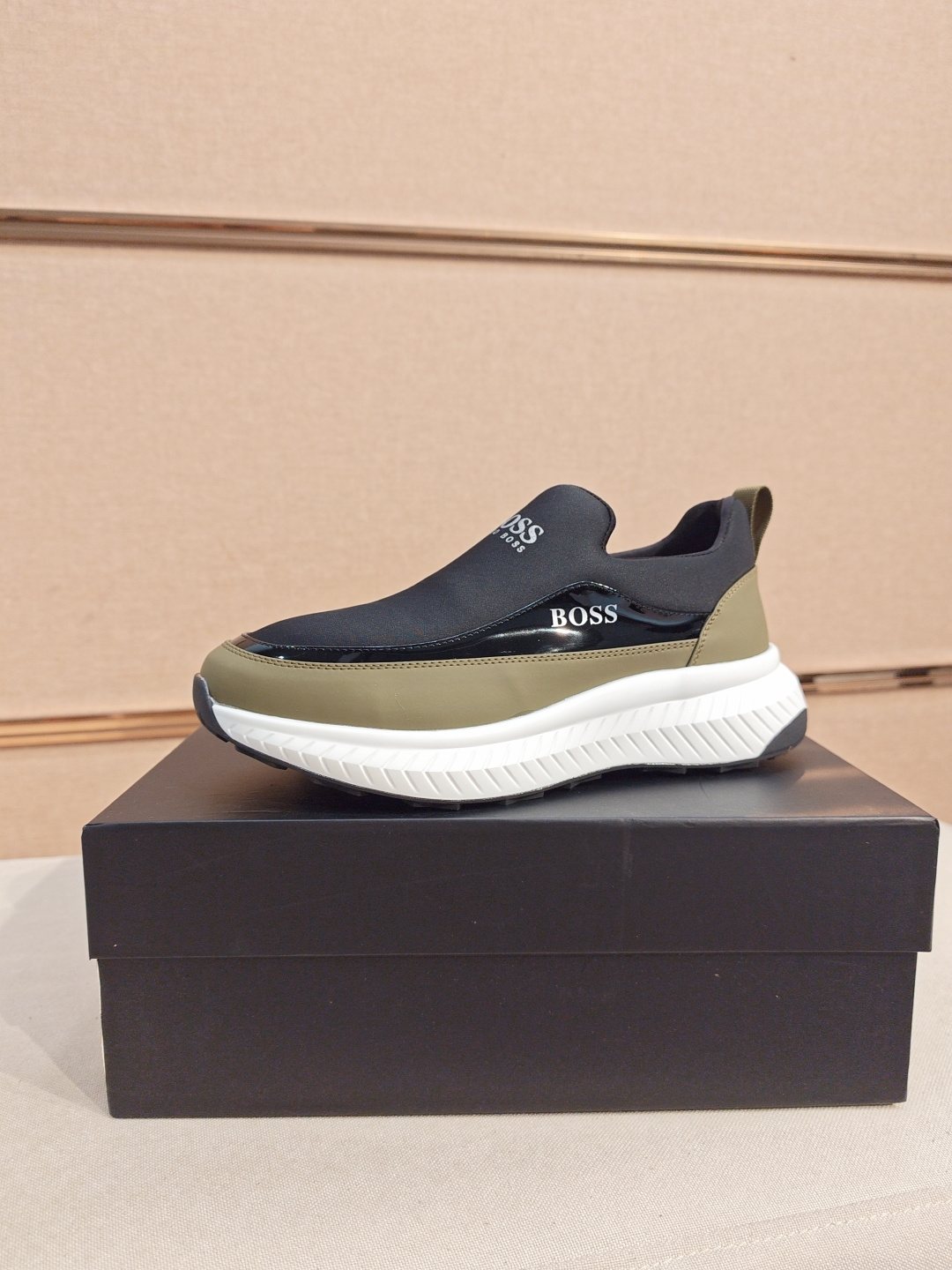 BOSS Contrast-Panel Slip-On Sneakers — front