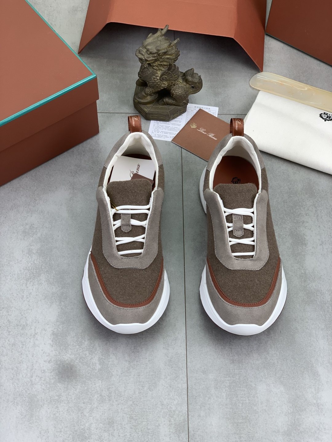 Loro Piana Contrast-Trim Lace-Up Sneakers — front
