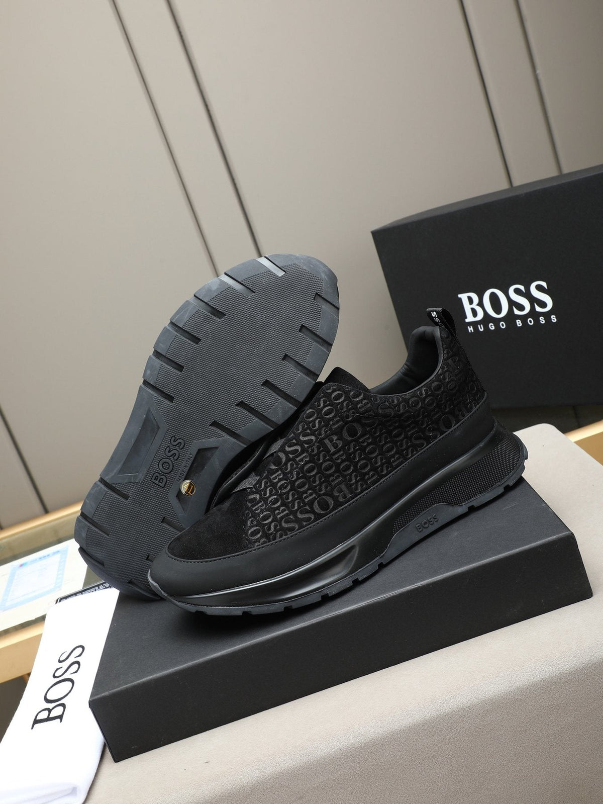 Hugo Boss Men's Textured Thick-Sole Slip-On Sneakers — front