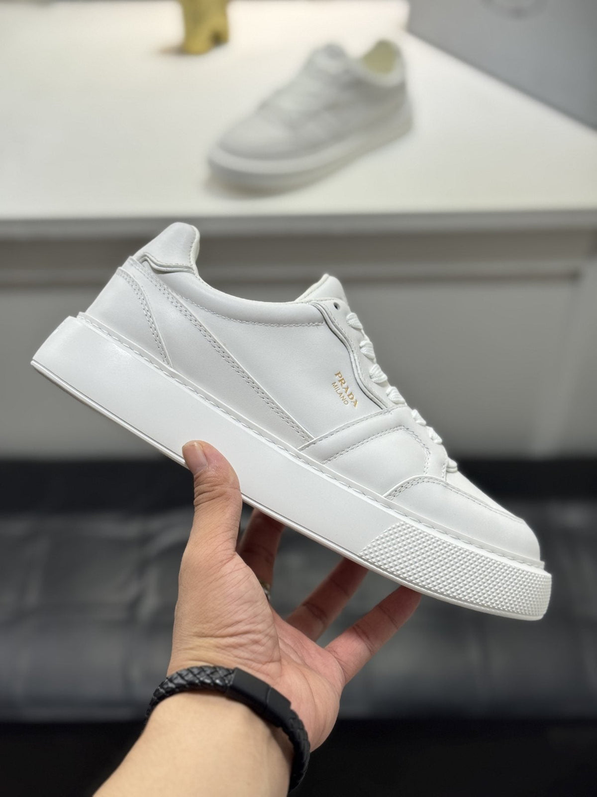 Prada Men's Paneled Lace-Up Sneakers — model